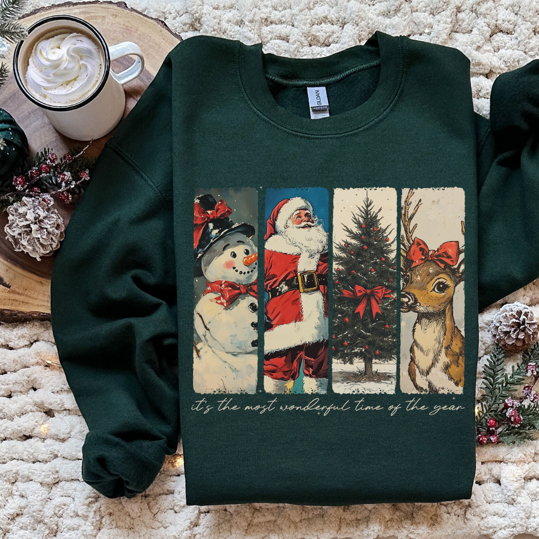 Retro Christmas Icons Crewneck – “Most Wonderful Time of the Year” Sweatshirt