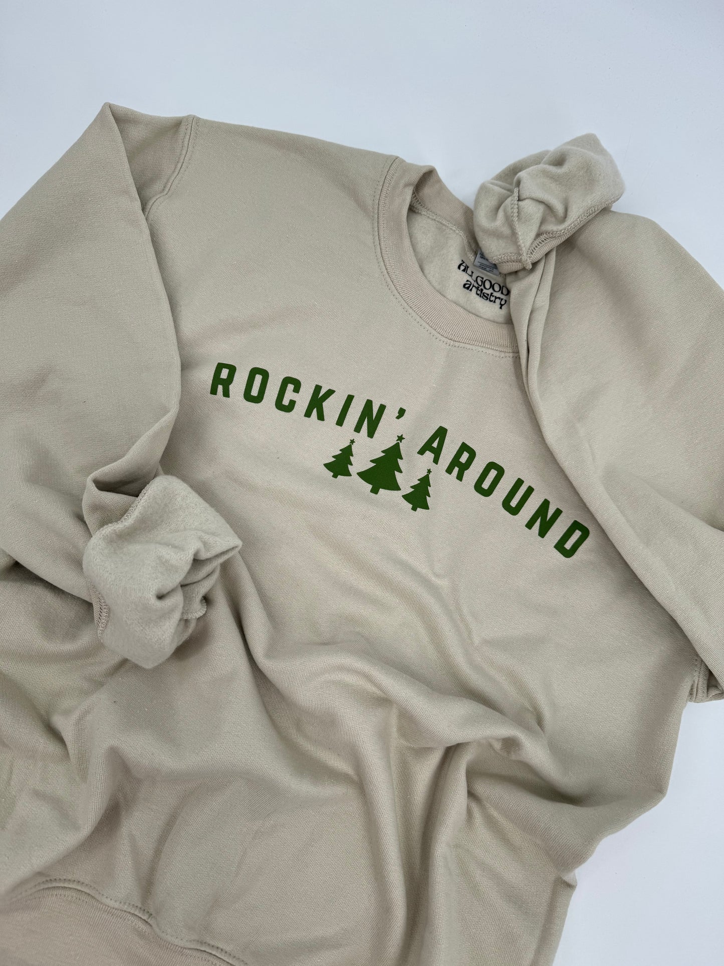 Rockin’ Around Holiday Crewneck – Minimalist Christmas Sweatshirt