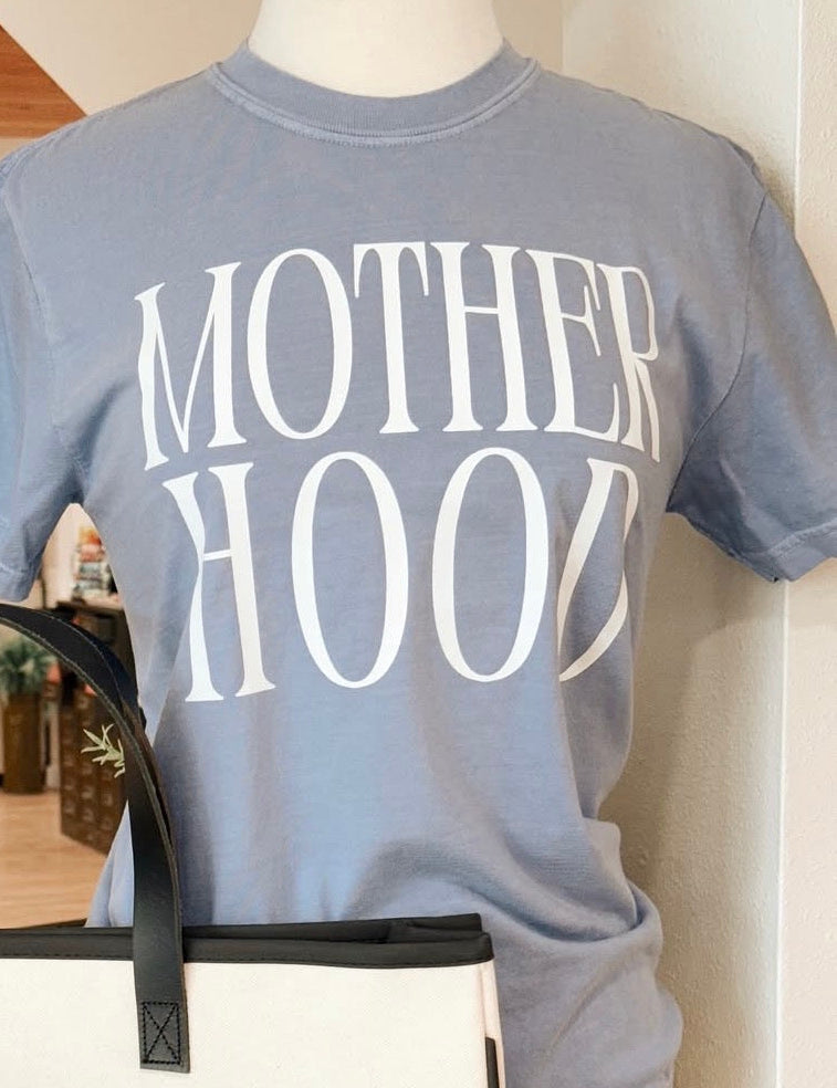 Motherhood Graphic T-Shirt – Light Denim Blue Minimalist Tee for Women & Moms (Unisex Fit)