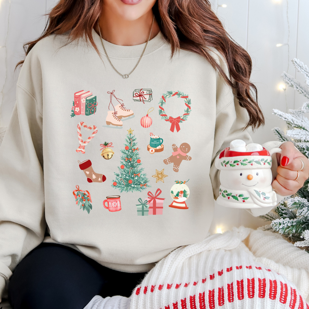 Holiday Collage Crewneck – Nostalgic Christmas Icons Sweatshirt