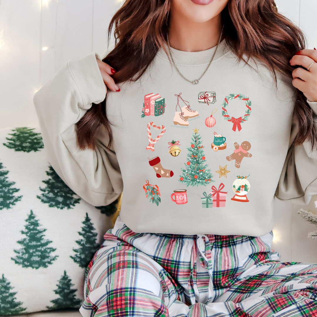 Holiday Collage Crewneck – Nostalgic Christmas Icons Sweatshirt